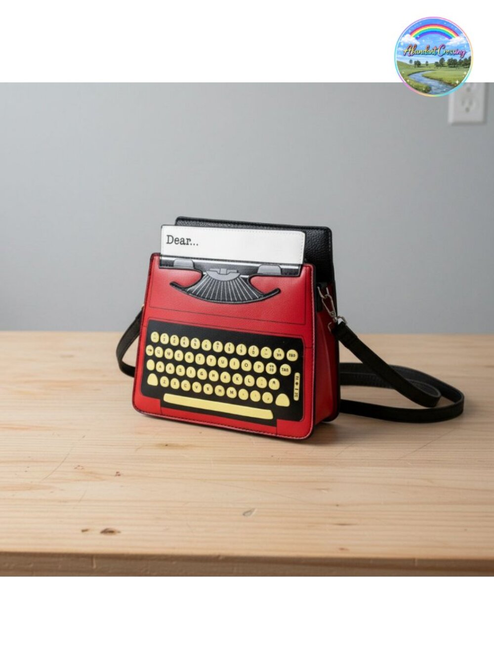 Vinyl Satchel Bag Typewriter Screen Print Adjustable Crossbody